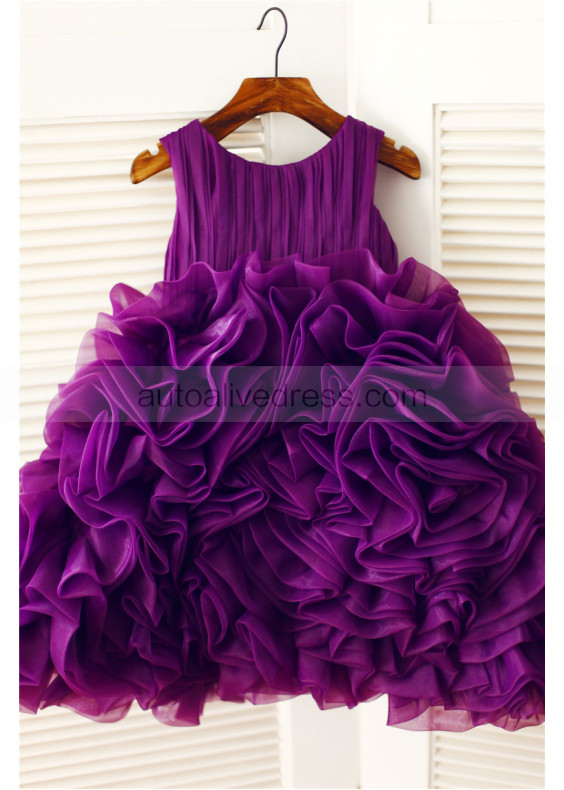 Purple Organza Ruffled Unique Flower Girl Dress